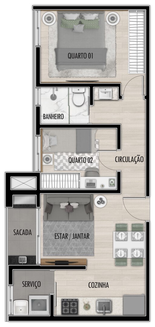 Planta 02 - 2 dorm 43 34m