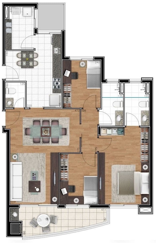 Planta 02 - 3 dorm 110 55m