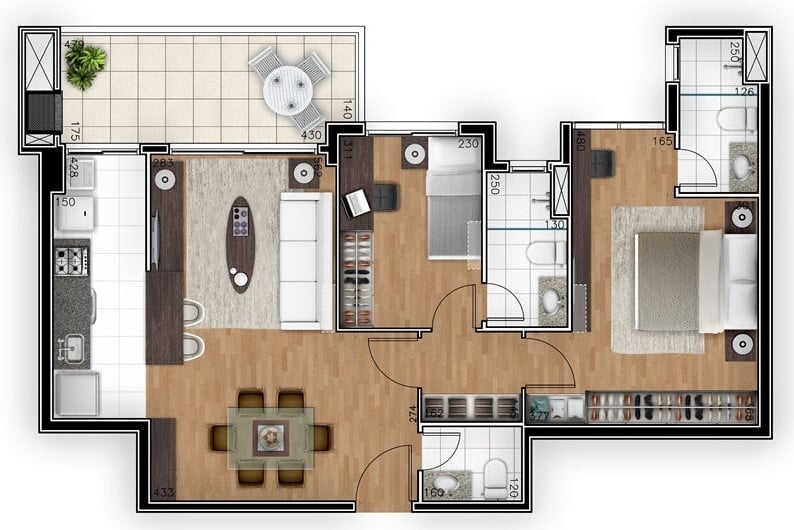 Planta 02 - 2 dorm 76m