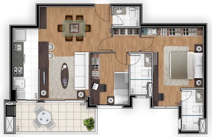 Planta 01 - 2 dorm 76m