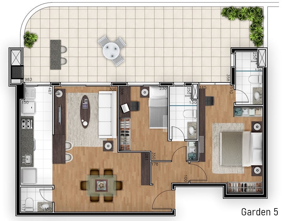 Planta 07 - 2 dorm 113m - garden