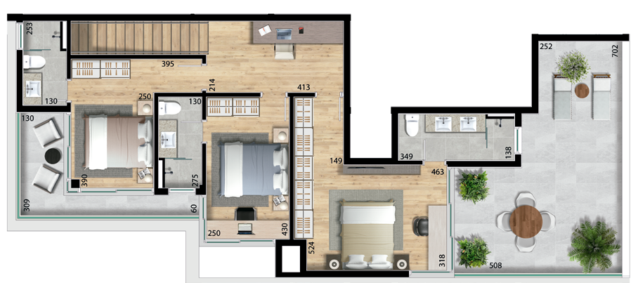 Planta 15 - 3 dorm 203,17m - cobertura duplex - superior