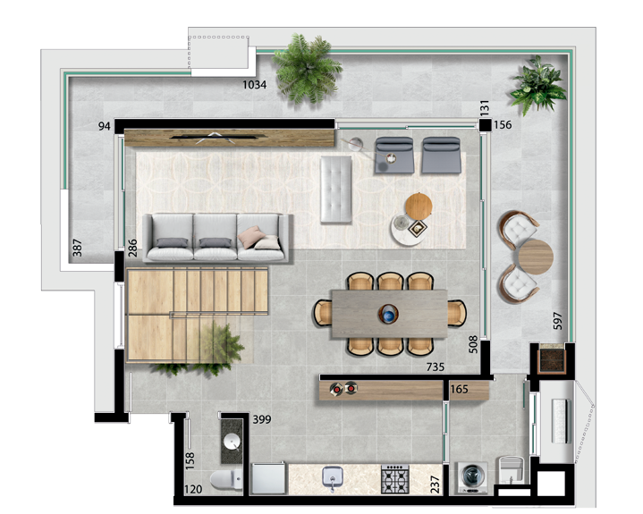 Planta 09 - 3 dorm 159,05m - cobertura duplex - inferior