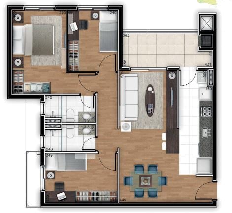 Planta 05 - 3 dorm 84m