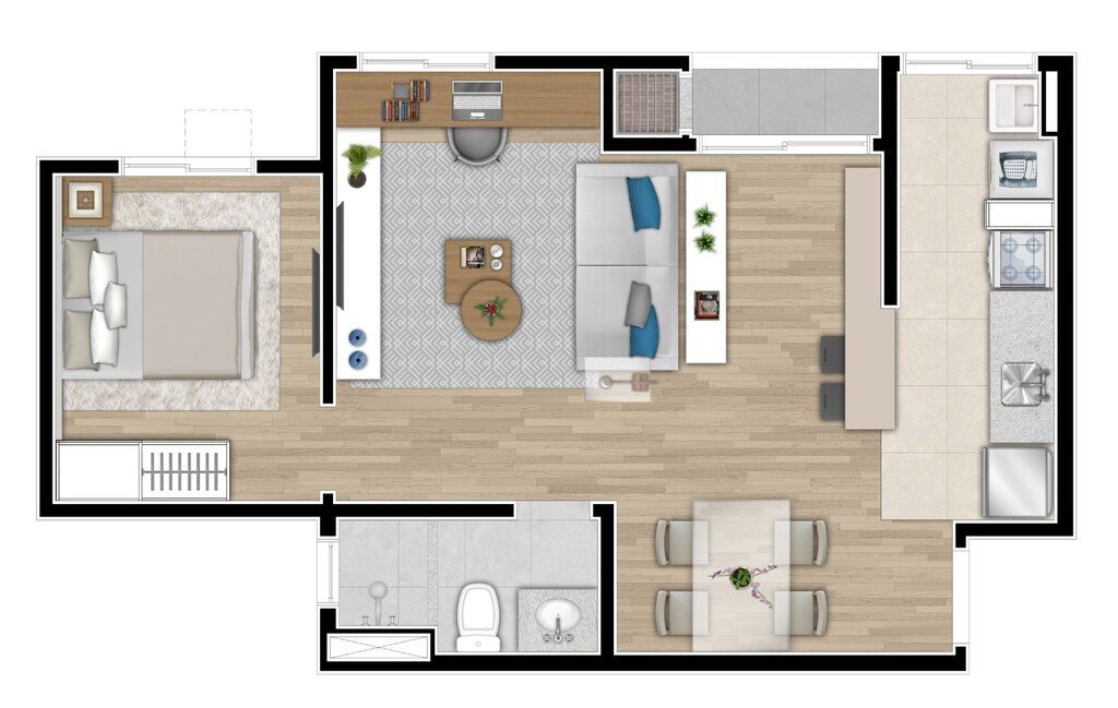 Planta 06 - 1 dorm 44 88m - opo