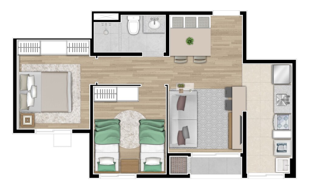 Planta 01 - 2 dorm 44 03m