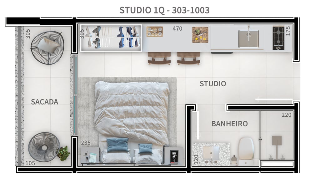 Planta 02 - 1 dorm 20,04m - studio