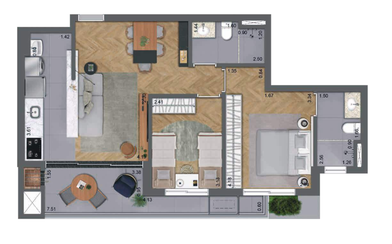 Planta 07 - 2 dorm 70m