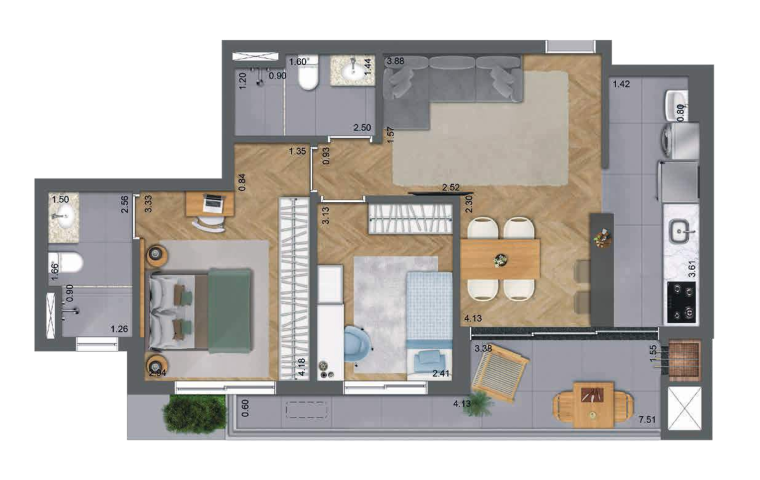 Planta 09 - 2 dorm 70m