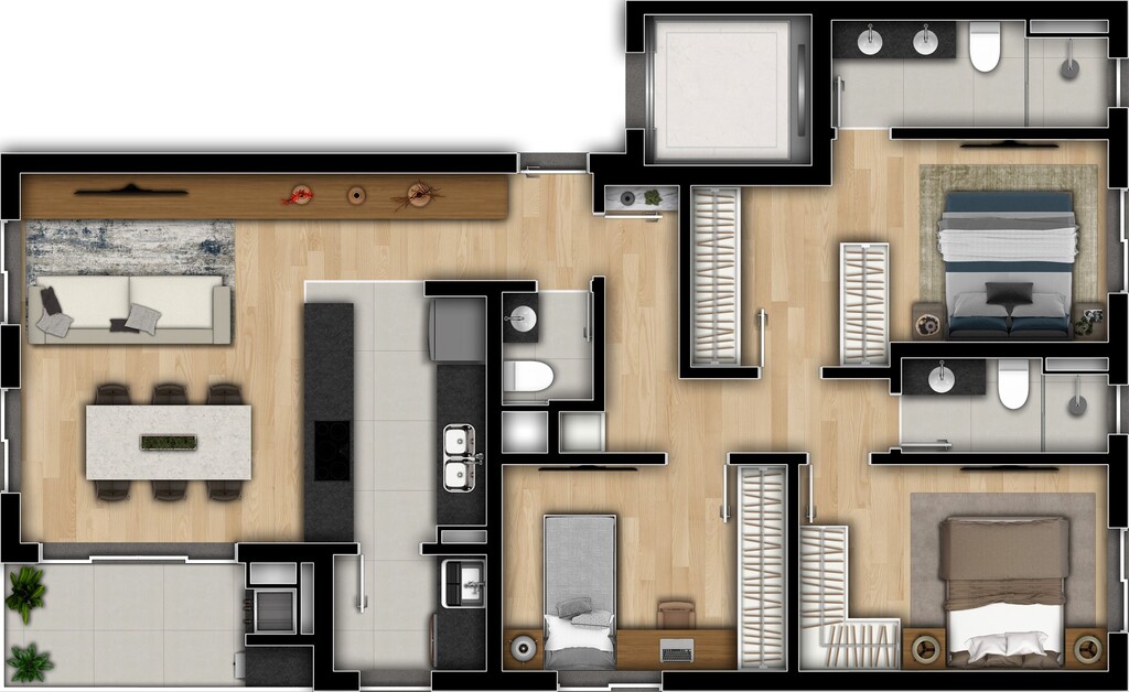 Planta 08 - 3 dorm 93 96m