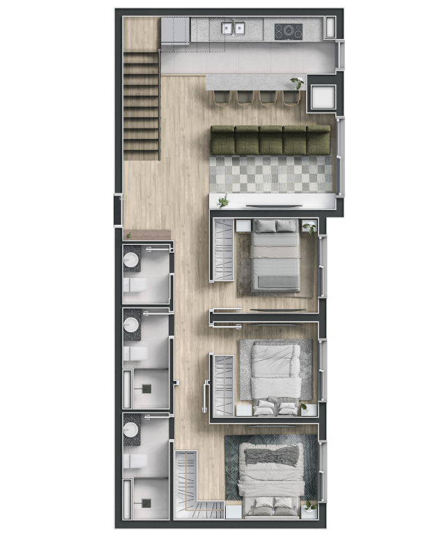 Planta 06 - 3 dorm 105,90m - cobertura duplex - inferior