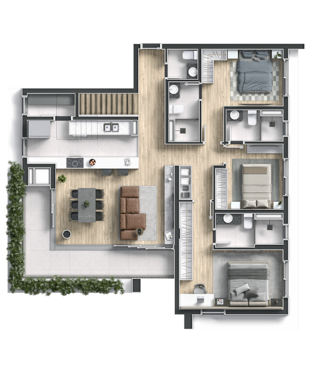 Planta 08 - 3 dorm 155,55m - cobertura duplex - inferior