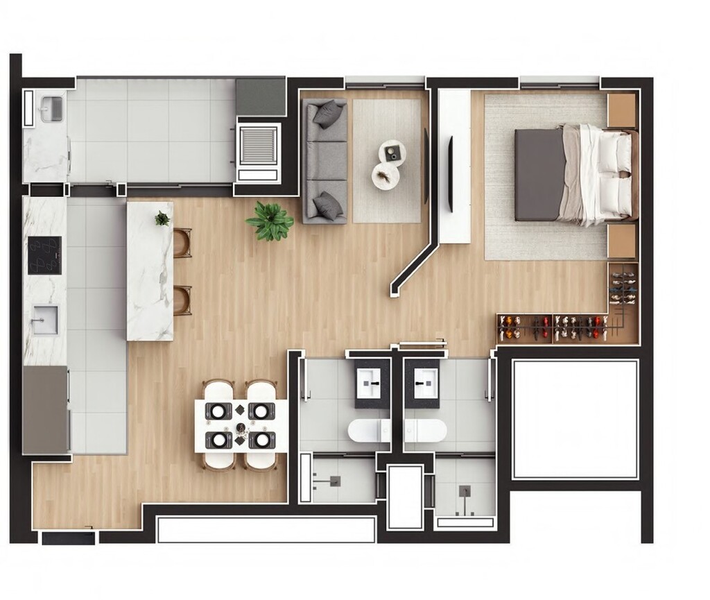 Planta 05 - 1 dorm 59 80m - opo