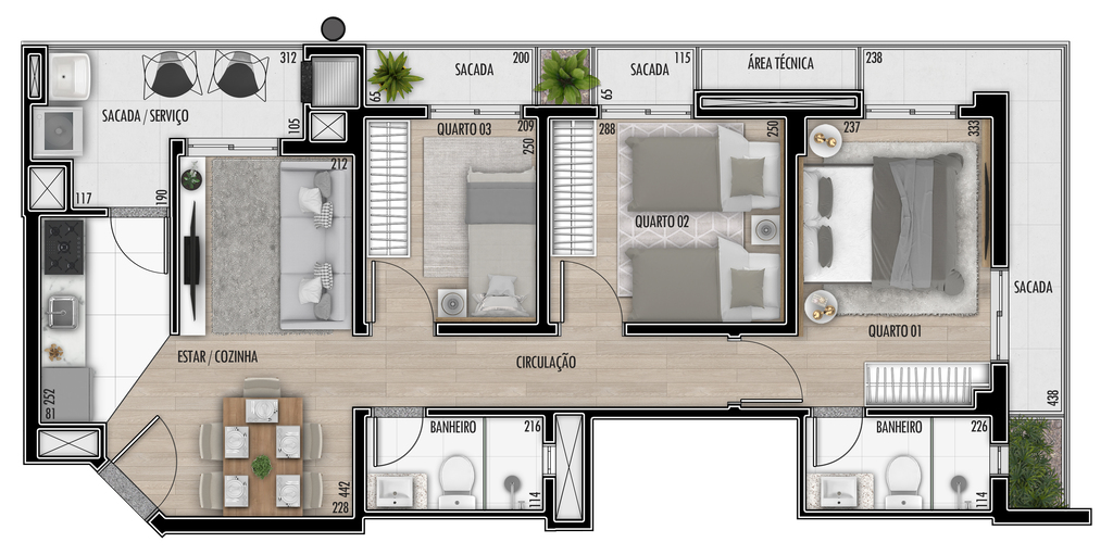 Planta 06 - 3 dorm 66,08m