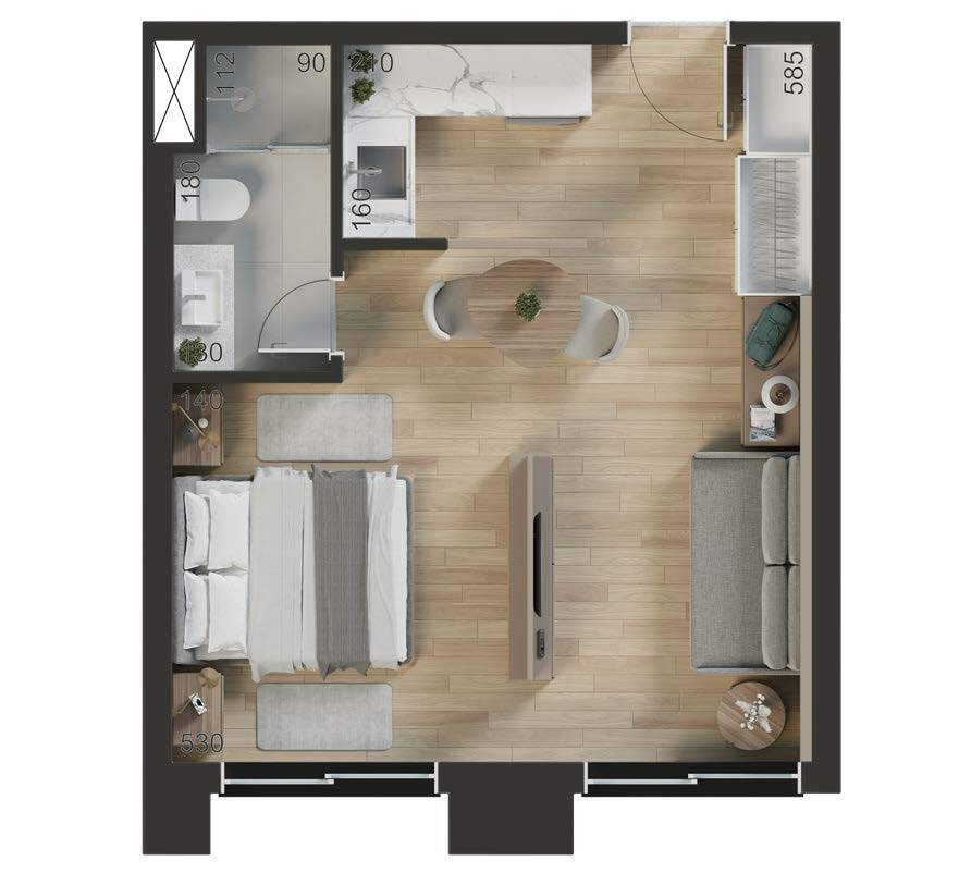 Planta 01 - 1 dorm 35,80m - studio