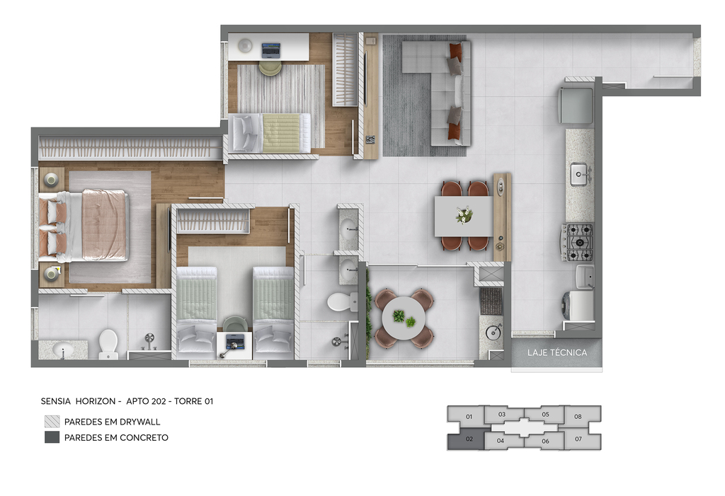 Planta 02 - 3 dorm 73,89m