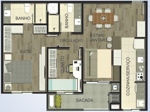 Planta 01 -2 dorm 74 62m