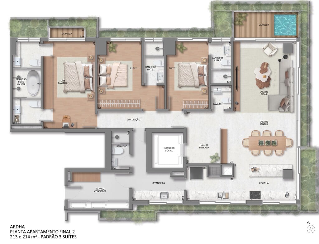 Planta 01 - 3 dorm 213m