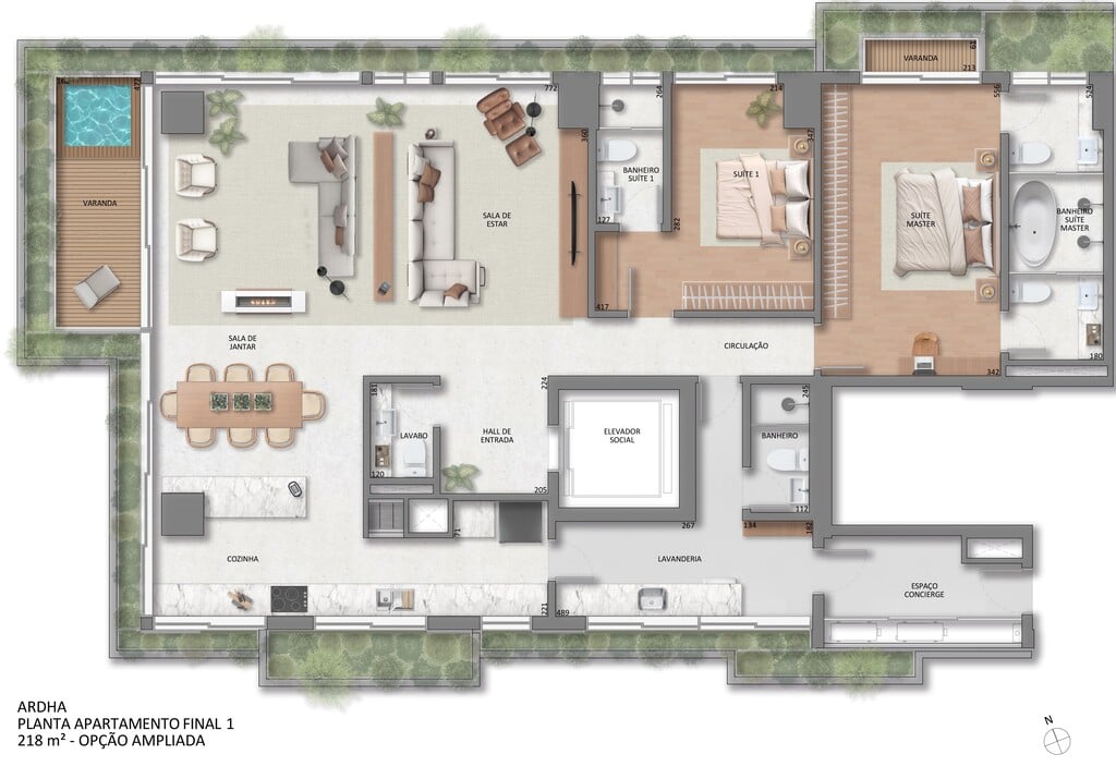 Planta 02 - 2 dorm 218m - opo