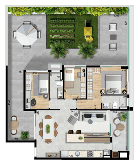 Planta 11 - 3 dorm 183,14m - garden