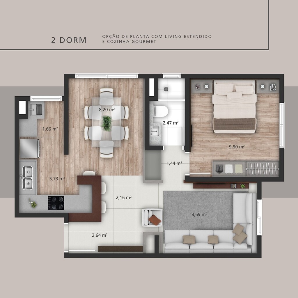 Planta 02 - 2 dorm 49 17m - opo gourmet estendido