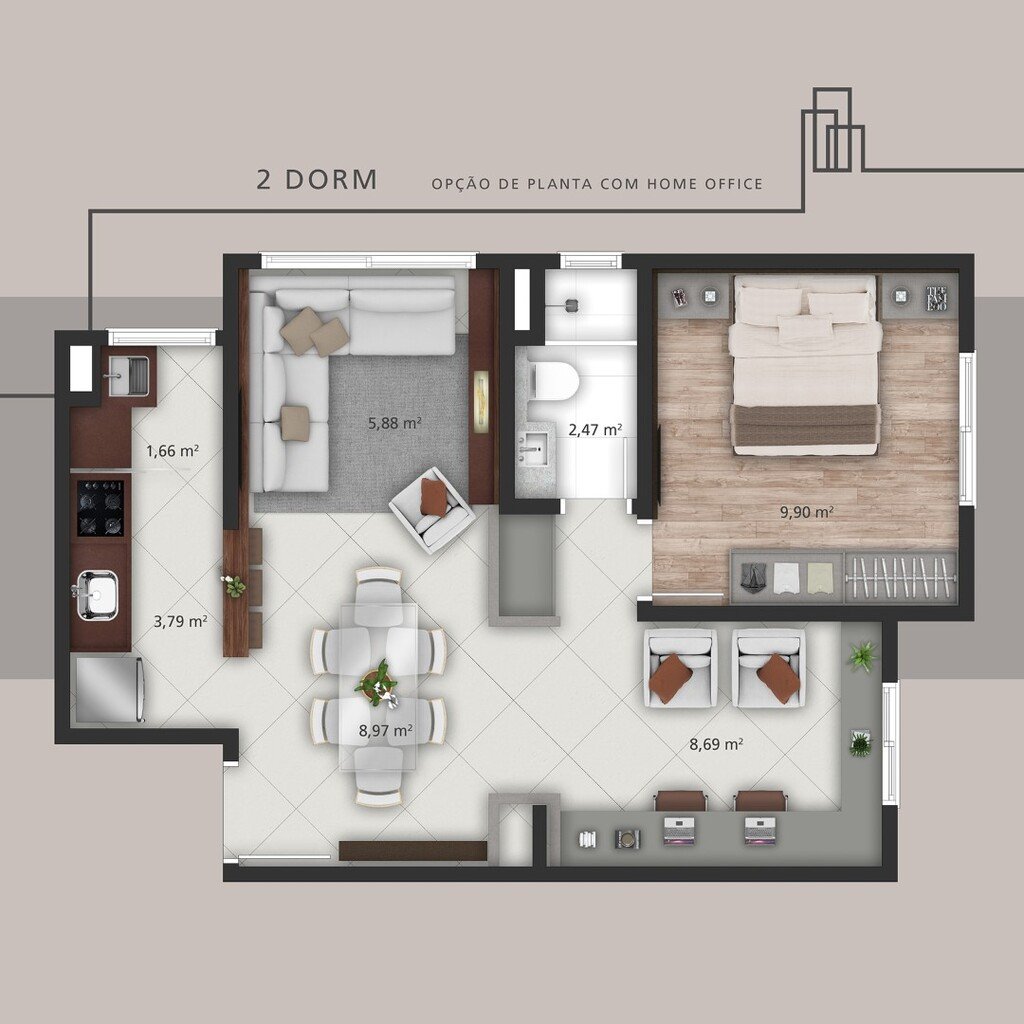 Planta 03 - 2 dorm 49 17m - opo home office