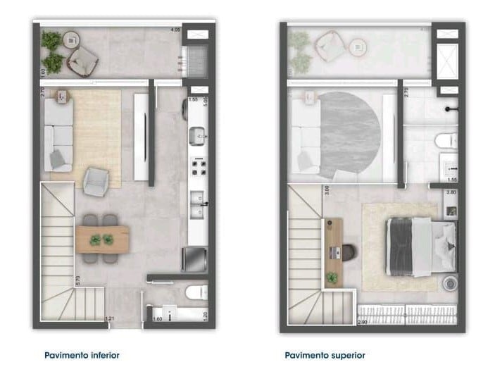 Planta 01 - 1 dorm 65,77m - loft