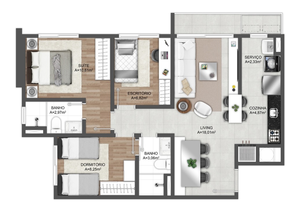 Planta 05 - 3 dorm 74m