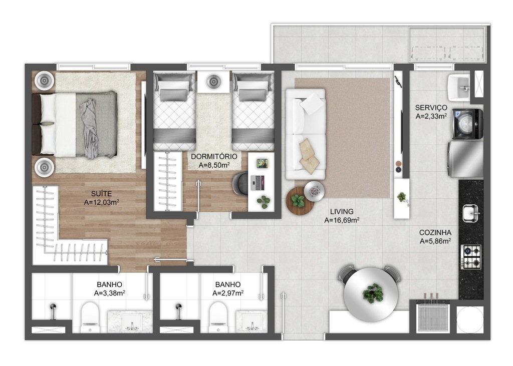 Planta 03 - 2 dorm 67m