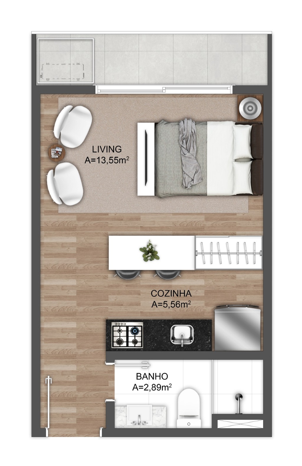 Planta 01 - 1 dorm 31m - studio