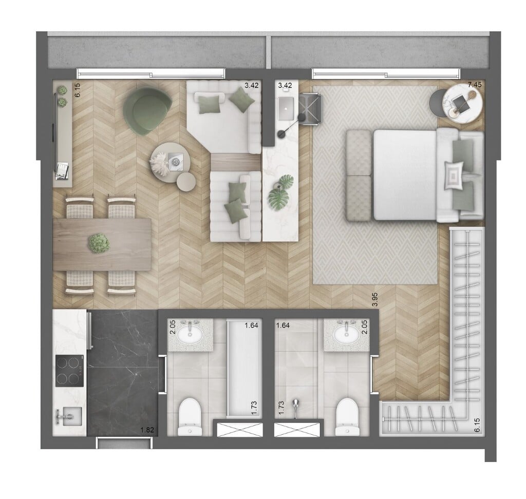 Planta 04 - 1 dorm 52m - juno