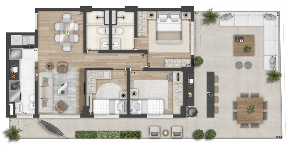 Planta 06 - 3 dorm 123,44m