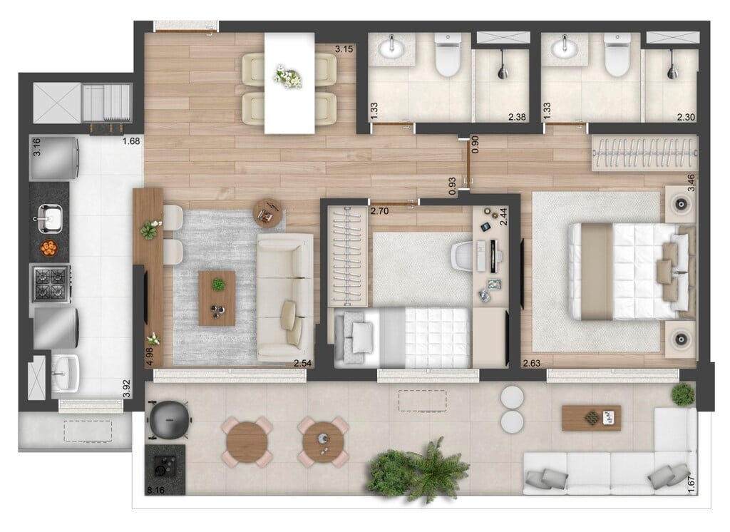 Planta 07 - 2 dorm 70,03m