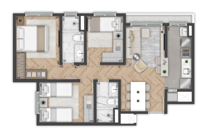 Planta 05 - 3 dorm 67m