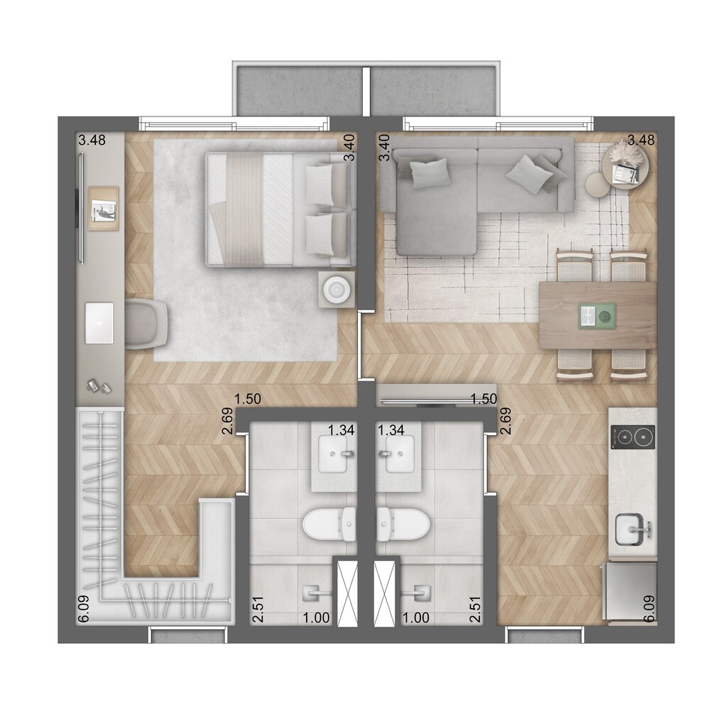 Planta 03 - 1 dorm 50m - juno