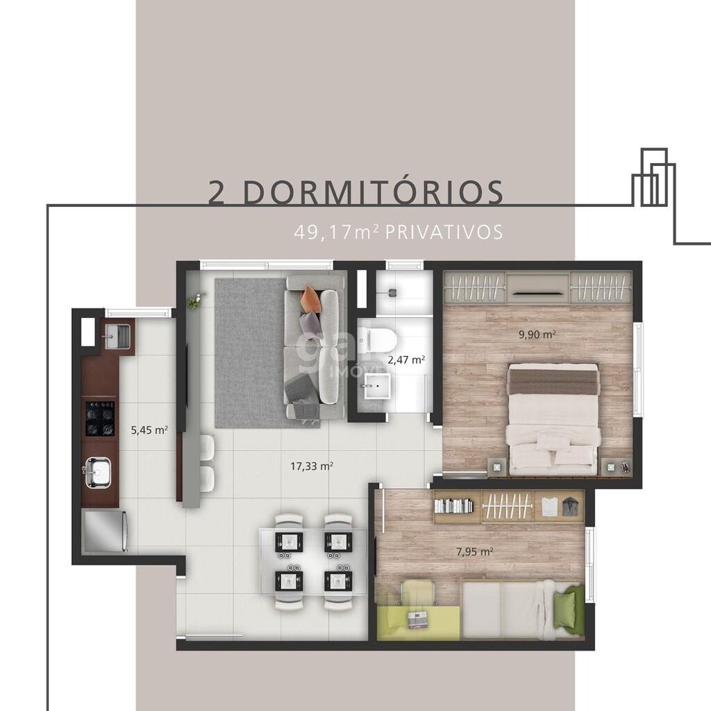 Planta 01 - 2 dorm 49 17m