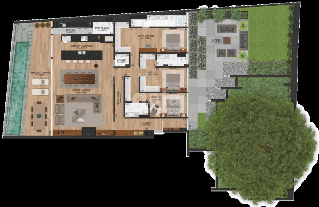 Planta 13 - 3 dorm 375m - garden