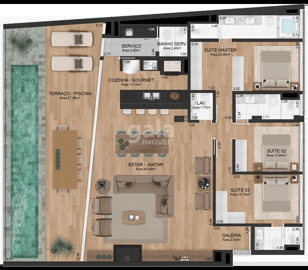 Planta 04 - 3 dorm 204m