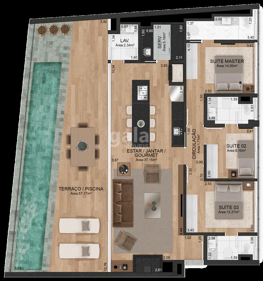 Planta 01 - 3 dorm 157m