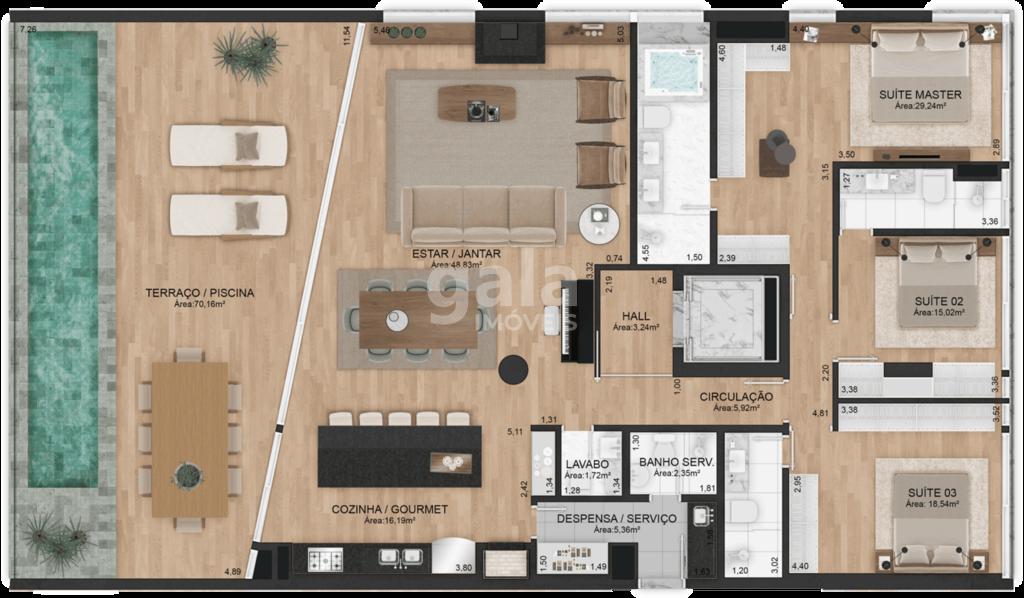 Planta 09 - 3 dorm 244m