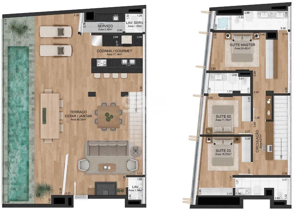 Planta 06 - 3 dorm 214m - cobertura duplex