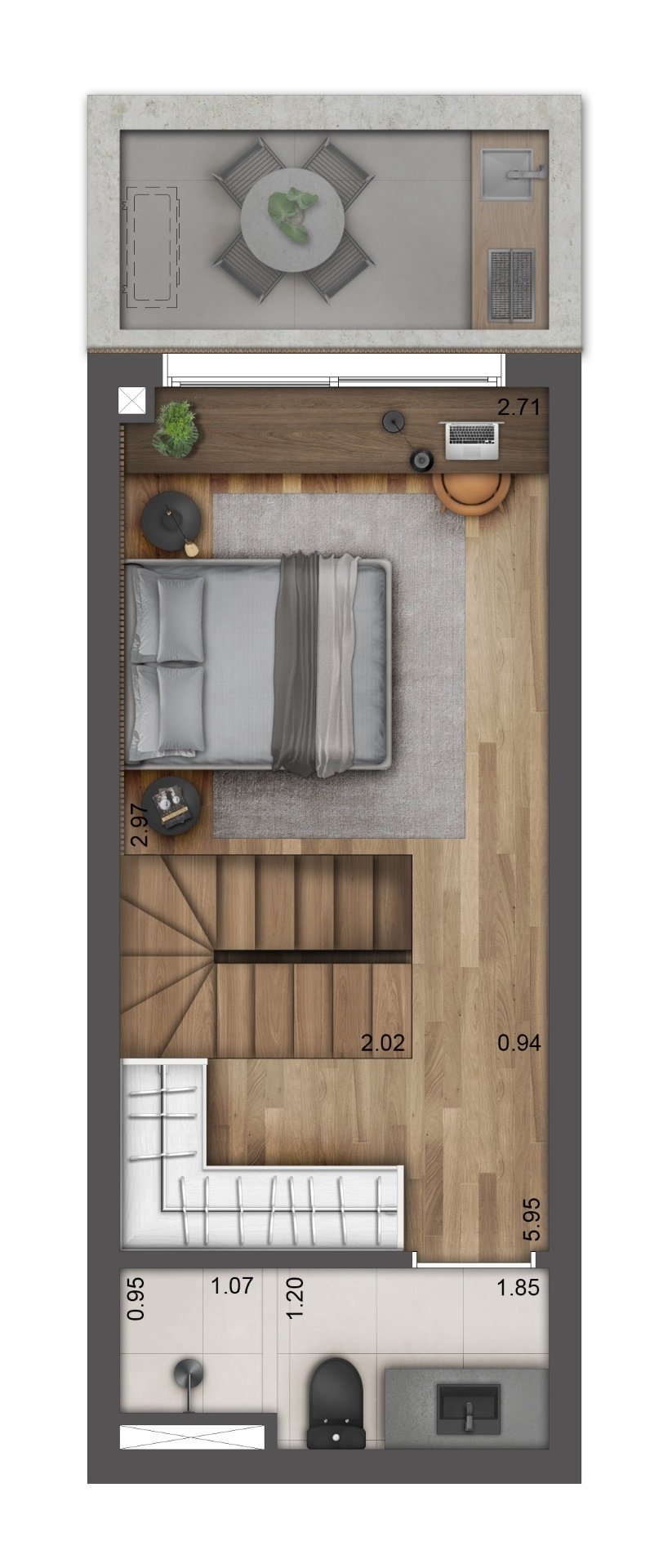 Planta 04 - 1 dorm 49m - duplex - superior