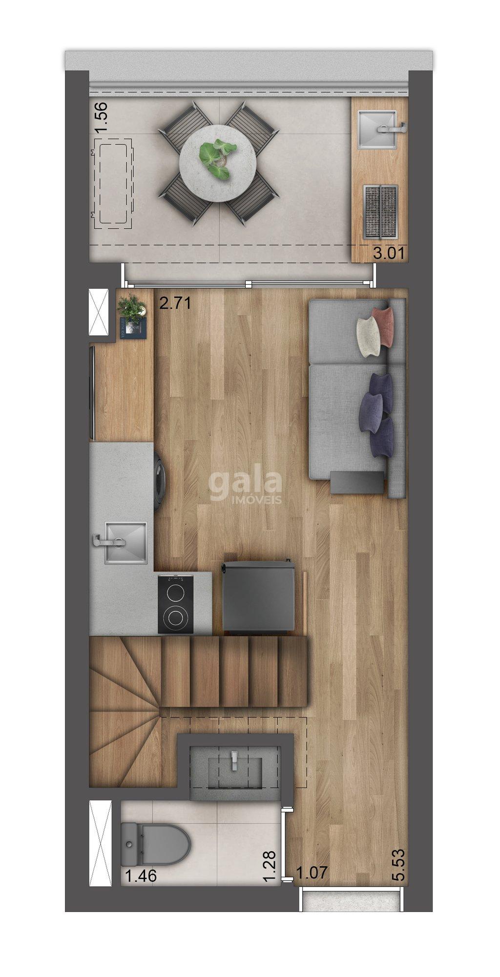 Planta 03 - 1 dorm 49m - duplex - inferior