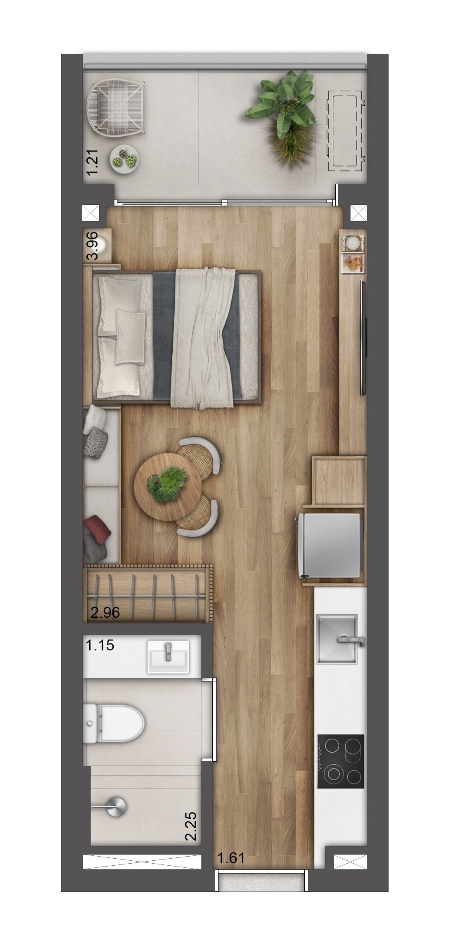 Planta 01 - 1 dorm 23m - loft