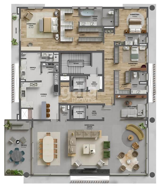 Planta 02 - 3 dorm 356 88m - opo