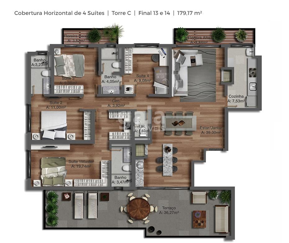 Planta 12 - 4 dorm -179 17m - torre c - final 13 e 14 - cobertura horizontal