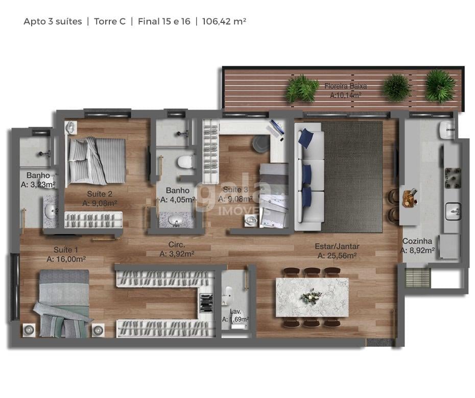 Planta 11 - 3 dorm - 106 42m - torre c - final 15 e 16