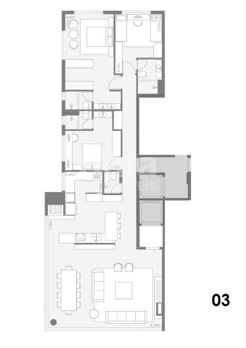 Planta 03 - 3 dorm 160m