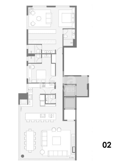 Planta 02 - 2 dorm 160m - opo