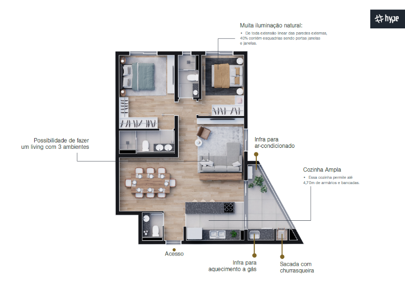 Planta 02 - 2 dorm 89,14m² - opção